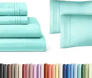 Spa Blue 4-Piece Sheet Set & Pillowcase Bedding Bundle (Full Size) - Complete Full Sheet Set & 2 Pillowcases w/ Deep Pockets up to 16 inches - Comfy, Hotel Luxury Quality - Soft, Breathable & Cooling