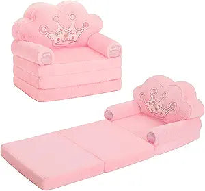 MOONBEEKI Toddler Chair ComfyFoldable Princess Couch for Girl, Toddler Recliners for Kids Over 18 Months, Kids Furniture for Bedroom and Playroom, Pink