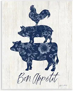 Bon Appetit Farm Animals, 11 x 14 Inch Mounted Print on Wall Plaque