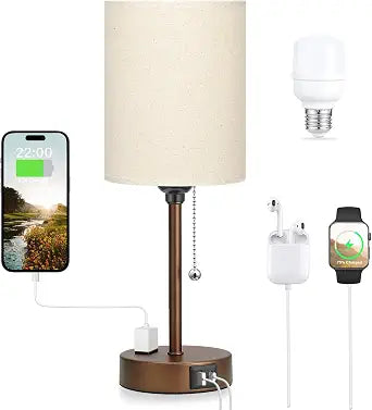Small Bedside Table Lamp for Bedroom, Desk Lamp with USB Ports for Dorm
