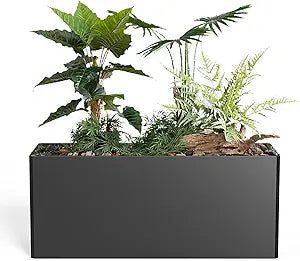 Metal Planter Box - Heavy Duty Rectangular Trough, All-Weather Rust-Resistant Design with 6 Drainage Holes | Large 36x15x15 Inch for Patio, Porch & Garden | Black