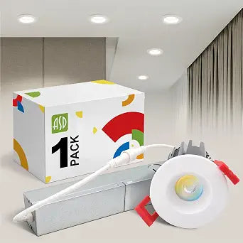 ASD 1 Inch LED Recessed Lighting with Junction Box, 5 CCT 2700K-5000K CRI 90+, 7W 120V 550 Lumens, Round Triac Dimmable Anti-Glare Downlight, IC Rated Downlights for Ceiling, ETL White