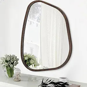 Irregular Asymmetrical Mirror Wall Mounted, Unique Vanity Mirror, Shaped Dressing Mirror Decorative for Living Room, Bathroom, Bedroom, Entryway Wall Decor Brown 20"x16"