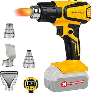 Cordless Heat Gun Compatible with Dewalt 20V Battery, LCD Display 350W 2-Temp Setting (120-1110), 4 Nozzle, Portable Hot Air Gun for Shrink Tubing, Paint Removal (Tool Only, Not Made by Dewalt)