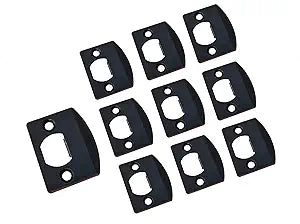 QCAA Solid Brass Latch Strike Plate L 2-1/4" x W 1-7/16", Screw Hole CTC 1-5/8", Aged Classic Bronze, Made in Taiwan, 10 Pack
