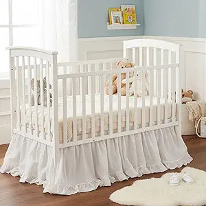Hahafelt White Crib Skirt for Baby Girls & Boys, 28" x 52" with 16" Drop100% Washed Cotton Dust Ruffle Bed Skirt, Soft Nursery Bedding, Fits Standard Toddler Cribs, Boho Farmhouse Decor
