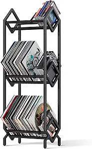 Vinyl Record Storage Rack, Record Holder 260-280 LP Storage Shelf Display Stand for Albums Books Magazines Files, Black Metal