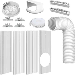 Portable Air Conditioner Window Kit with 5.9" Anti-clockwise Exhaust Hose, Mobile A/C Unit Window Vent Seal Kit with 4 Adjustable Seamless Seal Plates for Vertical/Horizontal Sliding Window