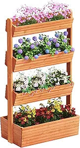 kiplant Adjustable Angle 4-Tiered Wooden Raised Garden Bed, Freestanding Vertical Planter Rack, Plant Box for Herbs, Veggies & Flowers, Indoor & Outdoor Gardening
