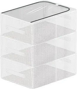Stackable Shoe Boxes with Clear Lids, 15.8-Inch Boot Storage Bins with Handles for Bedroom Dormitory Under-Bed (3 Pack, 19Qt, 15.8x11.8x6in)