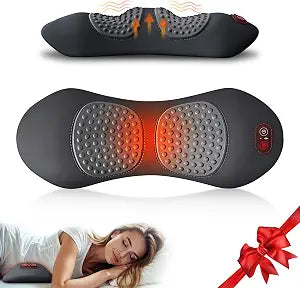 Lumbar Support Pillow for Bed & Office Chair, Rechargeable Back Support with Heat & Vibration Massage, Cordless Lower Back Cushion for Sleeping, Sitting, Sciatica Discomfort, Home, Office & Travel