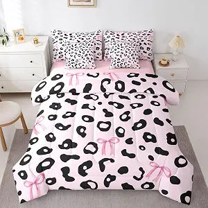 Feelyou Leopard Print Comforter Set with Sheets 7 Piece Queen Size Pink