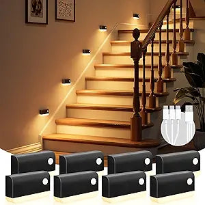 VOLISUN Motion Sensor Night Light, Rechargeable Stair Lights Indoor, Battery Operated Night Light for Hallway, Stairway, Bathroom, Bedroom, Kitchen, 3 Modes & 3 Color Temperatures(8 Pack Black)