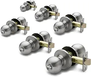 Copper Creek Privacy Interior Door Knob ANSI Grade-3 Certified, Modern Heavy Duty Handle, Easy Install and Reversible for Bedroom, Bathroom & Closets Satin Stainless (6 Pack)