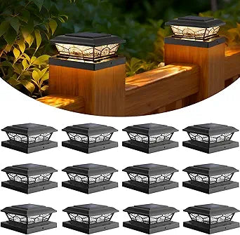 Brightever 4x4 3.5x3.5 Solar Post Cap Lights, 12pack Solar Powered Fence Post Light Outdoor Waterproof for Vinyl/Wooden Post, 2 Modes(Warm/Cool White), Black Solar Deck Post Lights for Patio, Porch