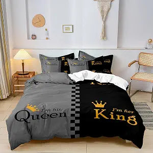 Lover Duvet Cover Set - King Size, Advanced Gray & Black Couple Bedding 3D Digital Printed Duvet Cover King and Queen Bedding Sets Valentine's Day Presents (1 Duvet Cover + 2 Pillowcase)