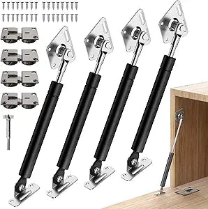 Drop Down Gas Struts,Gas Spring Hinge,for Cabinet and Desk Downward Flap Slowly Down,with 90 Degree Page Turning Axis,Only Open Down The Door (Black-4PCS)