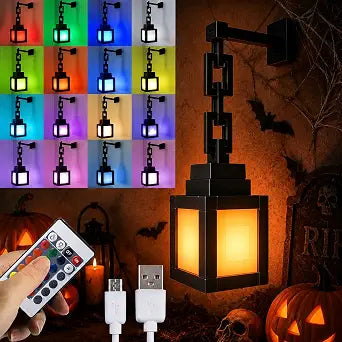 Pixelated Lantern Night Light - USB 16 Colors Rechargeable Lantern Lamps