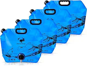 4 Pack Collapsible Water Container 2 Gallon with Spigot - BPA-Free Foldable Water Jug for Camping, Hiking & Emergency Prep - Leakproof Portable Water Storage Bag for RV, Travel & Outdoor (Blue)