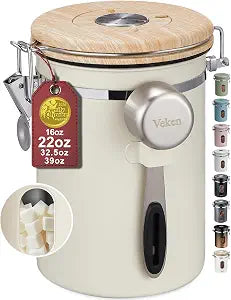 Veken Coffee Canister with Window, Airtight Stainless Steel Container, 22OZ