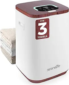 SereneLife Towel Warmer - 23L Capacity Bucket with Timer Function, Fits Up to Two Oversized Towels for Bathroom, Wood