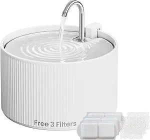 PawsPik Ceramic Serenity Pet Water Fountain Faucet-Style Spout, Quiet Motor, 5-Layer Filter BPA-Free Ceramic Bowl for Dogs & Cats, 9-Cup, White