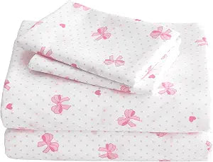 Nayoroom Twin Sheet Set - Cute Pink Bow Bed Sheets Set for Kids Girls