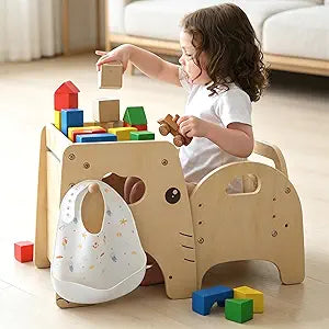 Lehoo Castle Montessori Weaning Table and Chair Set for Toddler Age 1-3, Adjustable Height Wooden Baby Activity Furniture for Self-Feeding, Drawing, Learning and Play