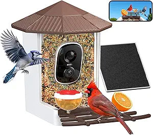 wansview Bird Feeder with Camera-Smart Bird Feeders for Outdoors Solar Powered, Birdhouse with Cam & Alert, 2K HD Live Video, AI Identify Species, Gifts for Mom & Bird Lovers, F1, Brown, 2.4G WiFi