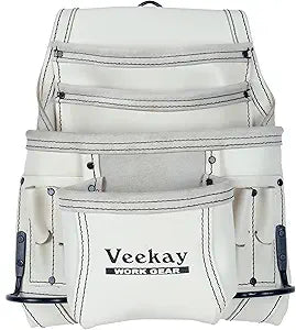 VEEKAY 10 Pockets Men Resin Finish, Oil Tanned Leather Tool Pouch Bags Fastener Carpenter's Nail, Tool Heavy Duty Steel Hammer Loop, Belt Loop for Electrician Technician Installers