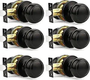 Orger 6 Pack Matte Black Passage Door Knobs Interior, Classic Round Shape Closet Doorknobs with Non-Locking, Keyless Modern Design Door Lockset for Closet and Hallways