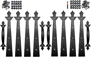 Garage Door Decorative Hardware Set,Screw Mounted,8 Faux Garage Door Hinges and 4 Handles Accents,Black Decoration,ABS Plastics,for 2 Car Garage