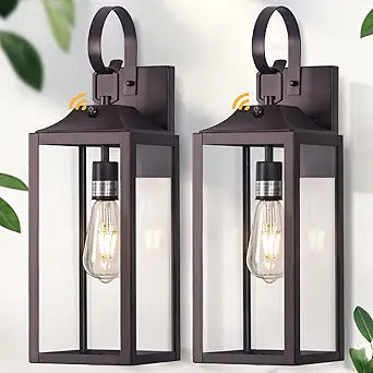 19" Dusk to Dawn Outdoor Lighting 2 Pack, Large Outdoor Wall Sconce Dusk to Dawn Sensor Wall Sconce Lamp, Anti Rust Bronze Dusk Till Dawn Porch Light for Doorway, Garage, Patio