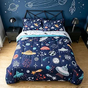 Space Bedding Twin for Boys 5 Pieces Galaxy Planet Comforter Set