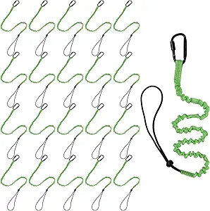 20 Pack Safety Tether Tool Lanyard with Screw Lock Carabiner, Standard Length Safety Tool Leash Adjustable Fall Protection Tether for Construction, Maximum Weight Limit 9KG/19.8LBS (Green)