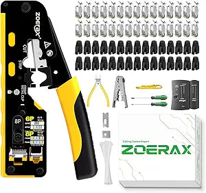 Cat7 RJ45 Crimping Tool, Ethernet Crimping Tool Kit With Cat 7 Cat6A RJ45 Connectors, Ethernet Crimper RJ45 Pass Through Crimp Tool RJ45 Crimp Tool Kit