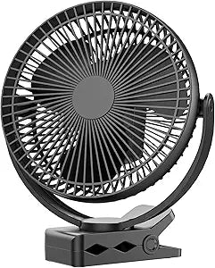 Clip on Fan, Rechargeable Portable Fan, 8 Inch Small Desk Fan - 10000mAh Battery Powered Fan with 4 Speed, 360┬░ Rotation Personal Fan Suitable for Golf Cart, Bedroom, Travel and Camping (Black)