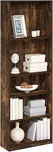 Furinno JAYA Book Shelf, 5-Tier Bookshelf, Bookcase with Adjustable Shelves, 9.5" x 24.5" x 71.2", for Organization and Storage, for Living Room, Bedroom, Home Office, Amber Pine