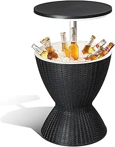 Vasitelan Outdoor Cool Bar Table, Patio Furniture and Hot Tub Side Table with 8 Gallon Beer and Wine Cooler (Black)