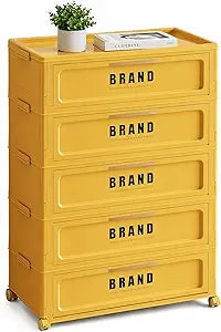 Foldable Storage Cabinet with Doors and Lockable Wheels, 5-Tier Large Capacity ABS Organizer, No-Tool Assembly Storage Cabinet for Small Apartment, Kitchen, Pantry, Laundry, Garage