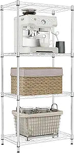 IZEUK 4 Tier Metal Wire Shelf Unit, Chrome Storage Rack Organizer for Kitchen, Bedroom, Living Room or Laundry Room, 17.7" W x 11.8" D x 41.9" H
