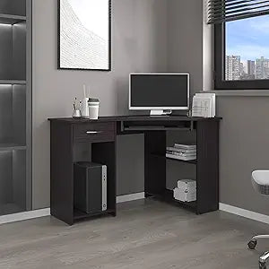 Tuhome Jasper L-Shaped Corner Desk with Two Side Shelves, Space-Saving Home Office and Study Table, Modern Workstation with Ample Storage, Efficient Corner Desk for Organizing Office Supplies
