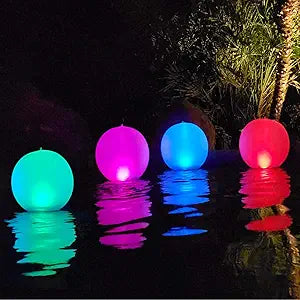Rukars Floating Ball Pool Light Solar Powered 4 PCS, 14 Inch Inflatable Hangable IP68 Waterproof Rechargeable Color Changing Led Glow Globe Pool