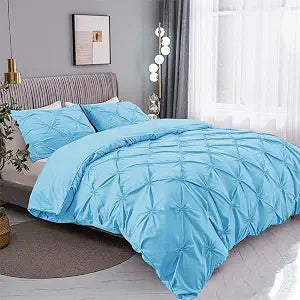 Bedding Duvet Cover Queen Size Blue Set, 3 Pieces Set Solid Color Satin Queen Duvet Cover Set 1 Comforter Cover and 2 Pillowcases with Zipper Cover (Lake Blue, Queen 90''*90'')