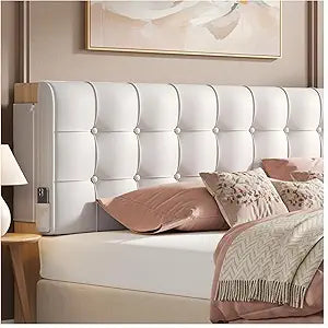 Twin Headboard, Tool-Free 60s Installation - 4" High-Density Foam Upholstered Headboard with Side Pockets, Non-Slip Linen Headboard for Dorm/Renter/Small Bedroom, Ivory Beige