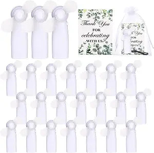 Fumete 24 Sets Wedding Fans for Guests Bulk Mini Fan Handheld Wedding Portable Fan with Thank You Card Gift Bags Battery Operated Small Personal Fans for Bridal Shower Summer Party Favors, White