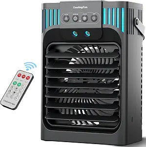 Portable Air Conditioner Cooling Fan with Remote, Quiet with 3 Speeds, 1200ml Personal Air Cooler Fan with 3 Mist, 7 Night Light, 8H Timer, Small Air Conditioner for Bedroom Office