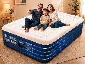 KINGJERRY Queen Air Mattress with Built in Pump, Upgraded 5-Layer Air Chamber, 18" Raised Comfort Inflatable Mattress, 800 lbs Heavy-Duty Support, Durable Blow Up Bed for Home Guests & Camping