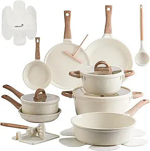 USELUCK Pots and Pans Set Non Stick Ceramic Cookware Set 22-Piece Nonstick Kitchen Cooking Sets Stockpot Saucepan Frying Pans