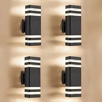 4-Pack Outdoor Wall Lights, LED Modern Black Exterior Light Wall Mount, Simple Aluminum Waterproof Porch Wall Sconces for Outside House Garage Garden